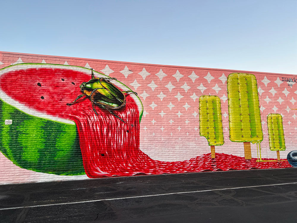 Watermelon Waterfall mural by Ignacio Garcia